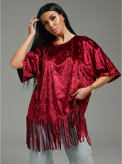 Изображение товара «Женская футболка из бархата «Бьянка [бордо]» арт 84454» из магазина «Ивановский-Текстиль.РФ»