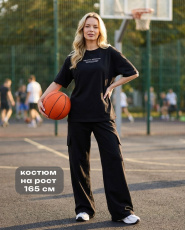 Изображение товара «Женский костюм (футболка+брюки) из футера с лайкрой «Нила-1 [черный]» арт 89664» из магазина «Ивановский-Текстиль.РФ»
