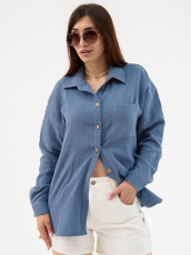 Изображение товара «Женская рубашка из муслина «Муслин 2315-Мус (индиго)» арт 86419» из магазина «Ивановский-Текстиль.РФ»
