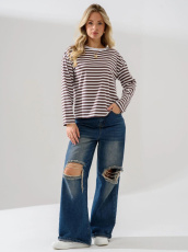 Изображение товара «Женский лонгслив из кулирки «Полоса 2394-к (коричневый)» арт 86615» из магазина «Ивановский-Текстиль.РФ»