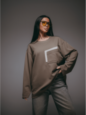 Изображение товара «Женский свитшот из трикотажа вафли «Дабл [хаки]» арт 86184» из магазина «Ивановский-Текстиль.РФ»