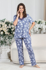 Изображение товара «Женская пижама (футболка+брюки) из вискозы «Фрезия-2 [индиго]» арт 80967» из магазина «Ивановский-Текстиль.РФ»