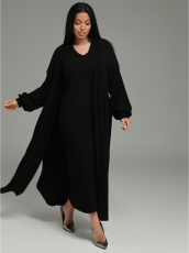 Изображение товара «Женский костюм (платье+кардиган) из кашемира лапши «Леди [черный]» арт 87029» из магазина «Ивановский-Текстиль.РФ»