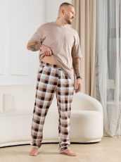 Изображение товара «Мужские брюки из кулирки «Тор-1 [клетка коричневая]» арт 86735» из магазина «Ивановский-Текстиль.РФ»