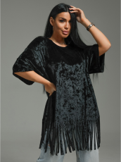 Изображение товара «Женская футболка из бархата «Бьянка [черный]» арт 84453» из магазина «Ивановский-Текстиль.РФ»