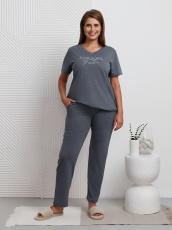 Изображение товара «Женский костюм (футболка+брюки) из кулирки меланж «Мальта [индиго]» арт 85533» из магазина «Ивановский-Текстиль.РФ»