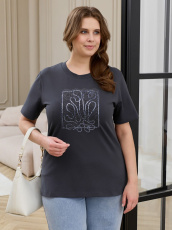 Изображение товара «Женская футболка из кулирки с лайкрой «Соло-2 [антрацит]» арт 90004» из магазина «Ивановский-Текстиль.РФ»