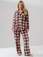 Изображение товара «Женская пижама (рубашка+брюки) из кулирки «Комфорт 2005-к (красно-бежевый)» арт 78438» из магазина «Ивановский-Текстиль.РФ»