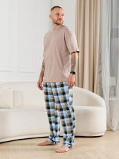 Изображение товара «Мужские брюки из кулирки «Тор-1 [клетка бирюза]» арт 86734» из магазина «Ивановский-Текстиль.РФ»