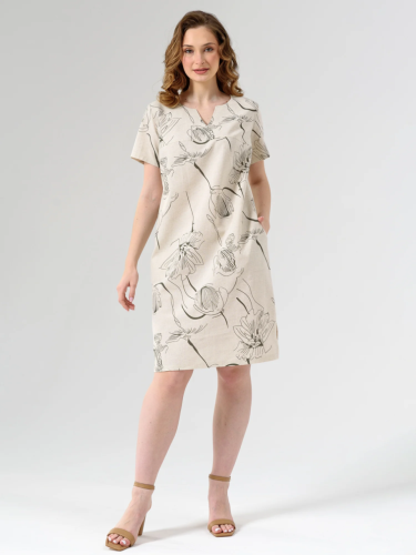 Изображение товара «Женское платье из полульна «Вологда 1929-П/л (бежевый-тюльпаны)» арт 83813» из магазина «Ивановский-Текстиль.РФ»