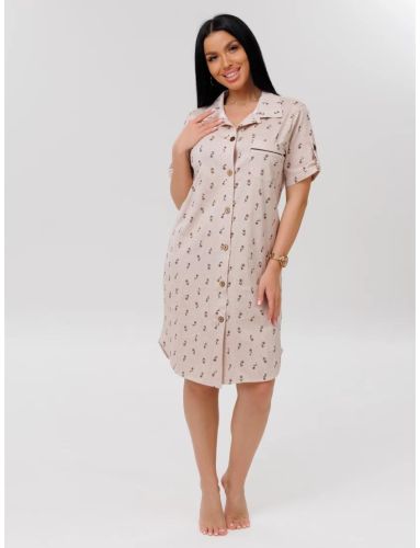 Изображение товара «Женский халат (на пуговицах) из кулирки «Х-101 (К) (бежевый)» арт 87887» из магазина «Ивановский-Текстиль.РФ»