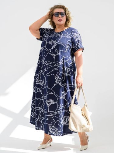 Изображение товара «Женское платье из кулирки «Маки 2331-К (синий)» арт 84096» из магазина «Ивановский-Текстиль.РФ»