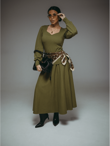 Изображение товара «Женский костюм (лонгслив+юбка) из рибаны с лайкрой «Беатрис [хаки]» арт 85830» из магазина «Ивановский-Текстиль.РФ»