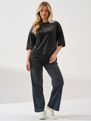 Изображение товара «Женский костюм (футболка+брюки) из велюра «Идиллия 2153-В (черный)» арт 79723» из магазина «Ивановский-Текстиль.РФ»