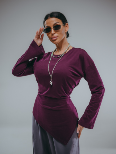 Изображение товара «Женский лонгслив из кулирки с лайкрой пенье фирча «Бренда [сливовый]» арт 85731» из магазина «Ивановский-Текстиль.РФ»