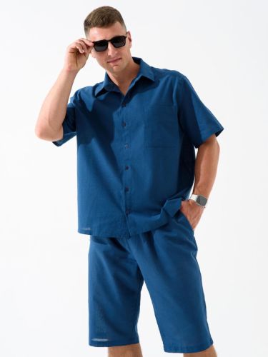 Изображение товара «Мужские бриджи из полульна «Льняные 2104-п/л (индиго)» арт 86461» из магазина «Ивановский-Текстиль.РФ»