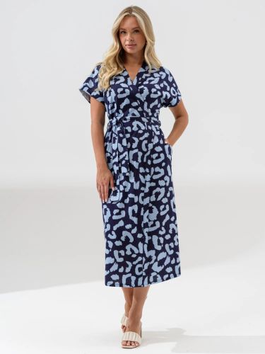 Изображение товара «Женский халат (на запах с поясом) из кулирки «Пантера 2375-К (синий)» арт 87793» из магазина «Ивановский-Текстиль.РФ»