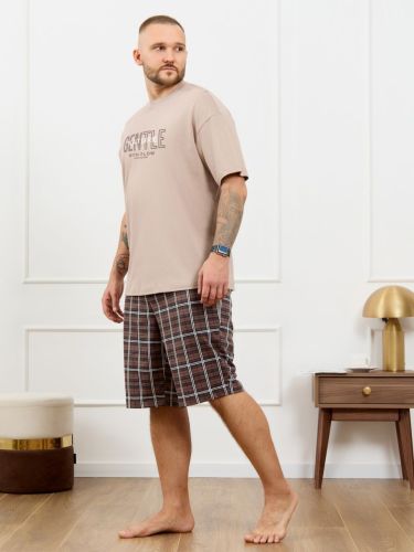 Изображение товара «Мужской костюм (футболка+шорты) из кулирки «Браун-4 [бежевый]» арт 87339» из магазина «Ивановский-Текстиль.РФ»