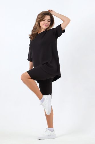 Изображение товара «Женский костюм (футболка+леггинсы) из фактурного трикотажа «Абрис-1 [черный]» арт 84381» из магазина «Ивановский-Текстиль.РФ»