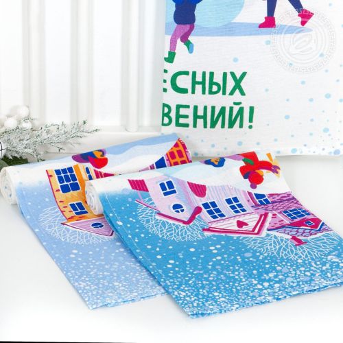 Изображение товара «Набор кухонных полотенец из рогожки «Зимние каникулы» арт 63486» из магазина «Ивановский-Текстиль.РФ»