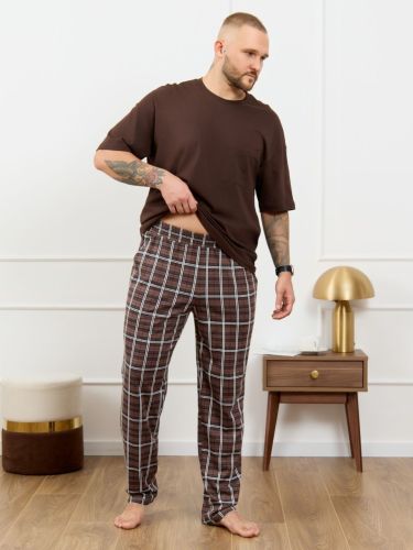 Изображение товара «Мужской костюм (футболка+брюки) из кулирки «Браун-3 [коричневый]» арт 87341» из магазина «Ивановский-Текстиль.РФ»
