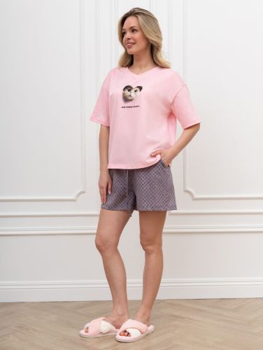 Изображение товара «Женский костюм (футболка+шорты) из кулирки «Плюш [розовый]» арт 89267» из магазина «Ивановский-Текстиль.РФ»