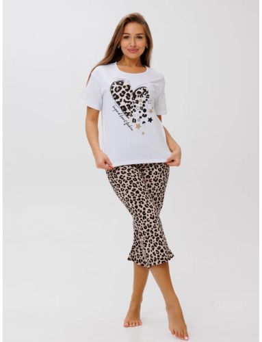 Изображение товара «Женская пижама (футболка+бриджи) из кулирки «П-67 (К) (леопард)» арт 87931» из магазина «Ивановский-Текстиль.РФ»