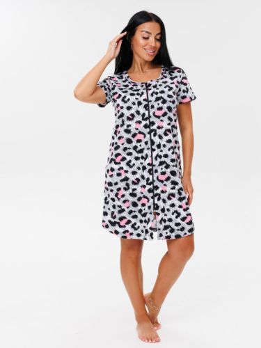 Изображение товара «Женский халат (на молнии) из кулирки «Х-156 (К) (леопард-серый)» арт 79486» из магазина «Ивановский-Текстиль.РФ»