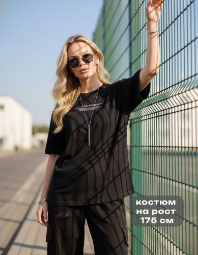 Изображение товара «Женский костюм (футболка+брюки) из футера с лайкрой «Нила-2 [черный]» арт 89661» из магазина «Ивановский-Текстиль.РФ»