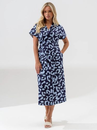 Изображение товара «Женский халат (на запах с поясом) из кулирки «Пантера 2375-К (синий)» арт 87793» из магазина «Ивановский-Текстиль.РФ»