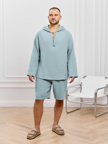 Изображение товара «Мужской костюм (майка+шорты) из фактурного полотна «Нептун-1 [серо-голубой]» арт 90016» из магазина «Ивановский-Текстиль.РФ»