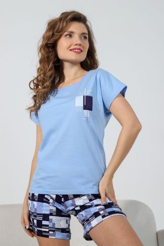 Изображение товара «Женский костюм (футболка+шорты) из кулирки «Триумф-3 [голубой]» арт 77070» из магазина «Ивановский-Текстиль.РФ»