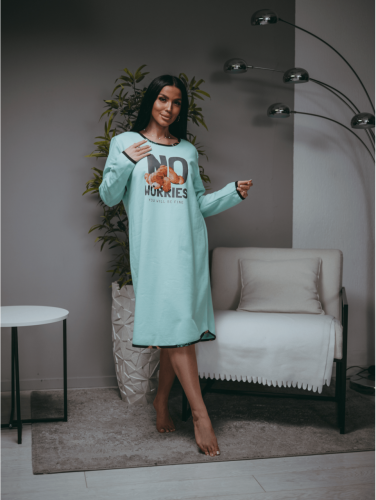 Изображение товара «Женская сорочка из футера с начесом «Мелодия [ментол]» арт 86181» из магазина «Ивановский-Текстиль.РФ»