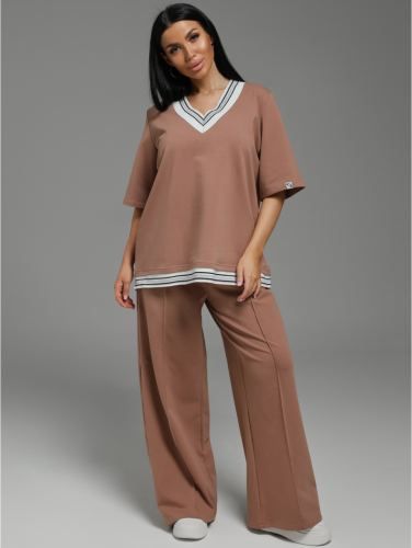 Изображение товара «Женский костюм (футболка+брюки) из футера с лайкрой «Сити [кофе]» арт 84204» из магазина «Ивановский-Текстиль.РФ»