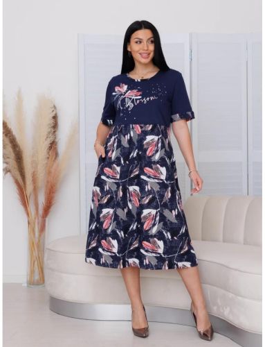 Изображение товара «Женское платье из кулирки «Пл-167 (К) (синий)» арт 86721» из магазина «Ивановский-Текстиль.РФ»