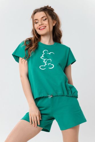 Изображение товара «Женский костюм (футболка+шорты) из кулирки с лайкрой «Эталон-2 [зеленый]» арт 72882» из магазина «Ивановский-Текстиль.РФ»