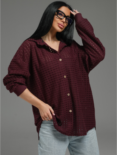 Изображение товара «Женская рубашка из футера 3х нитки петли жаккарда «Стелла [бордо]» арт 87535» из магазина «Ивановский-Текстиль.РФ»
