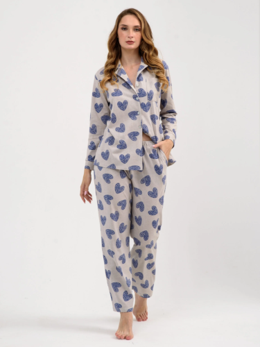 Изображение товара «Женская пижама (рубашка+брюки) из кулирки «Дела сердечные 2256-К (бежевый)» арт 79653» из магазина «Ивановский-Текстиль.РФ»