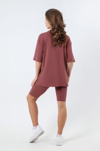 Изображение товара «Женский костюм (футболка+леггинсы) из фактурного трикотажа «Абрис-2 [коричневый]» арт 84379» из магазина «Ивановский-Текстиль.РФ»