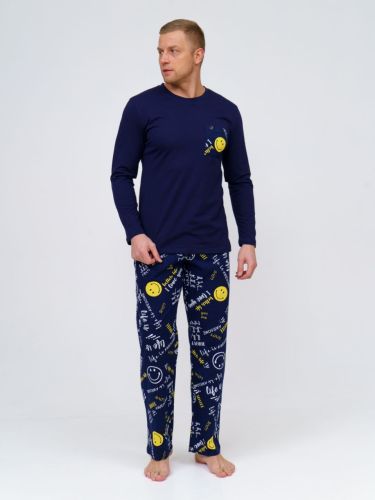 Изображение товара «Мужской костюм (лонгслив+брюки) из кулирки «Км-02 (синий)» арт 77801» из магазина «Ивановский-Текстиль.РФ»