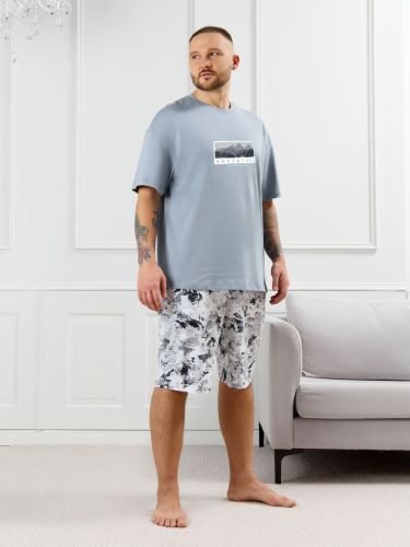 Изображение товара «Мужской костюм (футболка+шорты) из кулирки «Олимп-4 [серый]» арт 87646» из магазина «Ивановский-Текстиль.РФ»