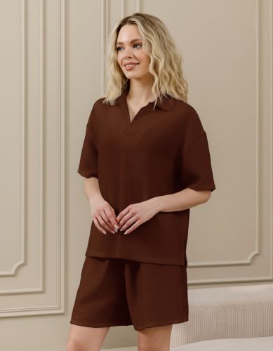 Изображение товара «Женские шорты из фактурного полотна «Женские ясмина-5 [коричневый]» арт 89876» из магазина «Ивановский-Текстиль.РФ»