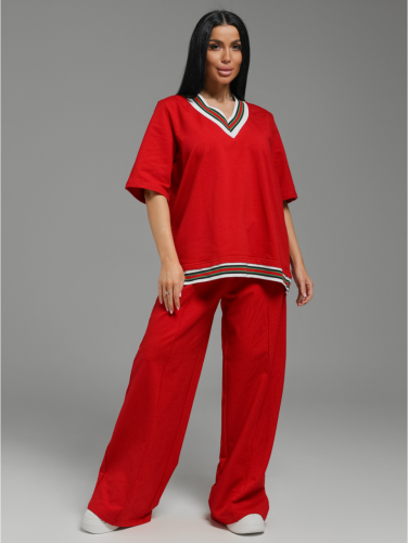 Изображение товара «Женский костюм (футболка+брюки) из футера с лайкрой «Сити [алый]» арт 84201» из магазина «Ивановский-Текстиль.РФ»