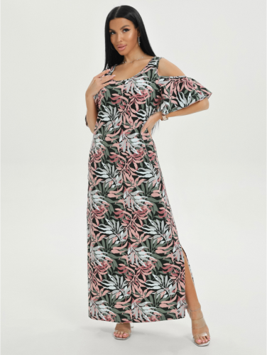 Изображение товара «Женское платье из кулирки «Новелла [листья ментол]» арт 82492» из магазина «Ивановский-Текстиль.РФ»