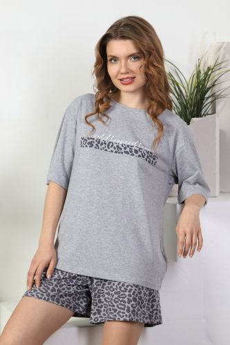 Изображение товара «Женский костюм (футболка+шорты) из кулирки меланж «Сахара-2 [серый]» арт 81067» из магазина «Ивановский-Текстиль.РФ»