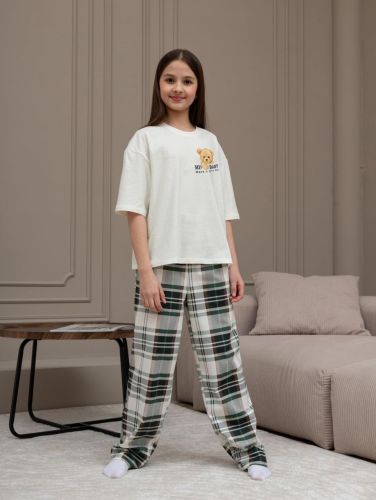 Изображение товара «Костюм для девочки (футболка+брюки) из кулирки «Мишель-1 [зеленый]» арт 89213» из магазина «Ивановский-Текстиль.РФ»