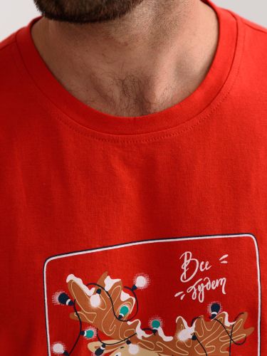 Изображение товара «Мужская пижама (футболка+брюки) из кулирки «Все будет! 2262-к (красный)» арт 78443» из магазина «Ивановский-Текстиль.РФ»