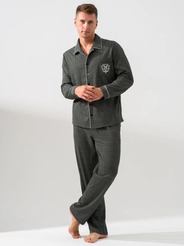 Изображение товара «Мужская пижама (рубашка+брюки) из кулирки «Традиция 1597-к (хаки)» арт 86544» из магазина «Ивановский-Текстиль.РФ»