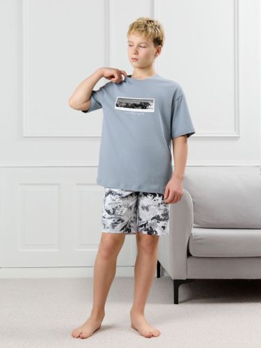 Изображение товара «Костюм для мальчика (футболка+шорты) из кулирки «Олимп-2 [серый]» арт 87642» из магазина «Ивановский-Текстиль.РФ»