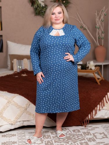 Изображение товара «Женская сорочка из футера с начесом «244ф2362 [синий]» арт 87198» из магазина «Ивановский-Текстиль.РФ»